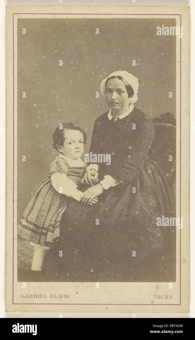 Femme assise, avec une petite fille debout à côté d'elle ; Gabriel Blaise, le français, l'active Tours, France Années 1860 - 1870, 1865 - 1870 Banque D'Images
