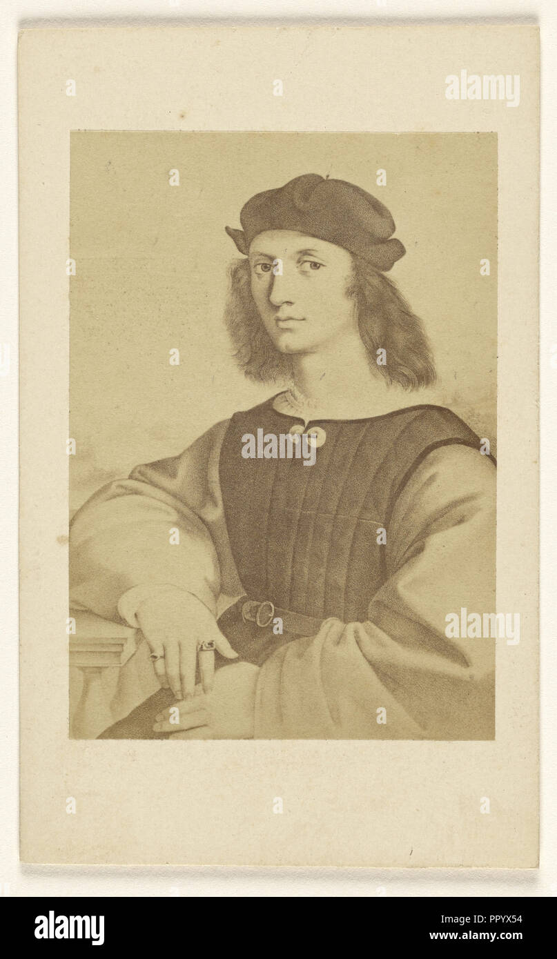 Copie d'un ca. 15ème - 16ème siècle la peinture d'un homme aux cheveux longs assis ; Fratelli Alinari, Italien, fondé en 1852, 1865 Banque D'Images