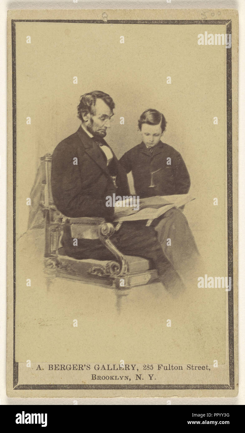 Le président Lincoln, la lecture de la Bible à son fils Tad ; Anthony Berger Active, United States, 1860, 9 février, 1864 ; Albumen Banque D'Images