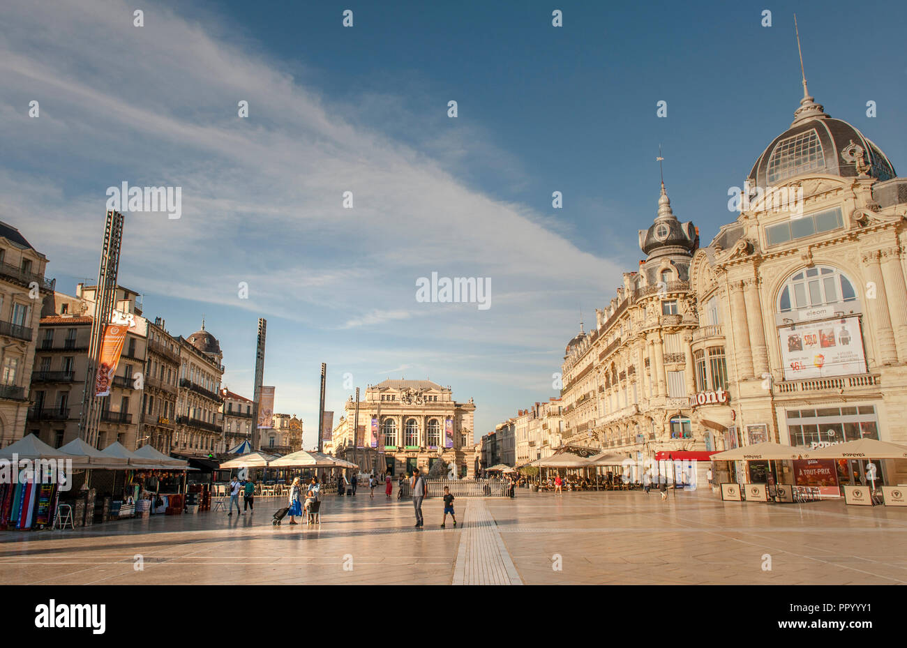 Détail d'un édifice à l'BelleÉpoque Place de la Comédie, France Banque D'Images