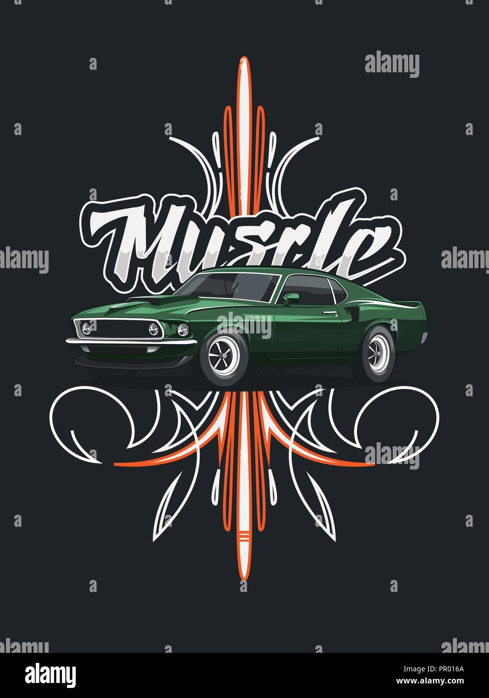 Classic muscle car poster avec ornement tribal sur fond sombre. Illustration de Vecteur