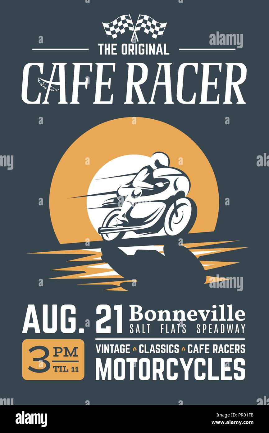 Classic Moto cafe racer pour l'impression avec grunge texture. Vector old school race Bonneville poster. Impression sur T-shirt design. Moto Retro po Illustration de Vecteur