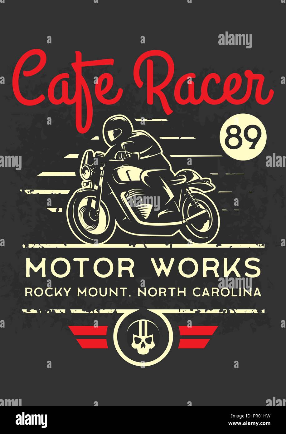 Classic Moto cafe racer pour l'impression avec grunge texture. Impression sur T-shirt design. Moto Retro poster. Illustration de Vecteur