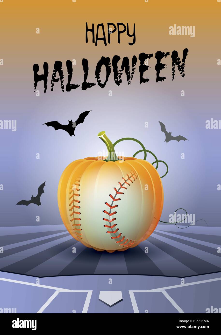 Happy Halloween. Sports Carte de vœux. Balle de baseball réaliste dans la forme d'une citrouille. Vector illustration. Illustration de Vecteur