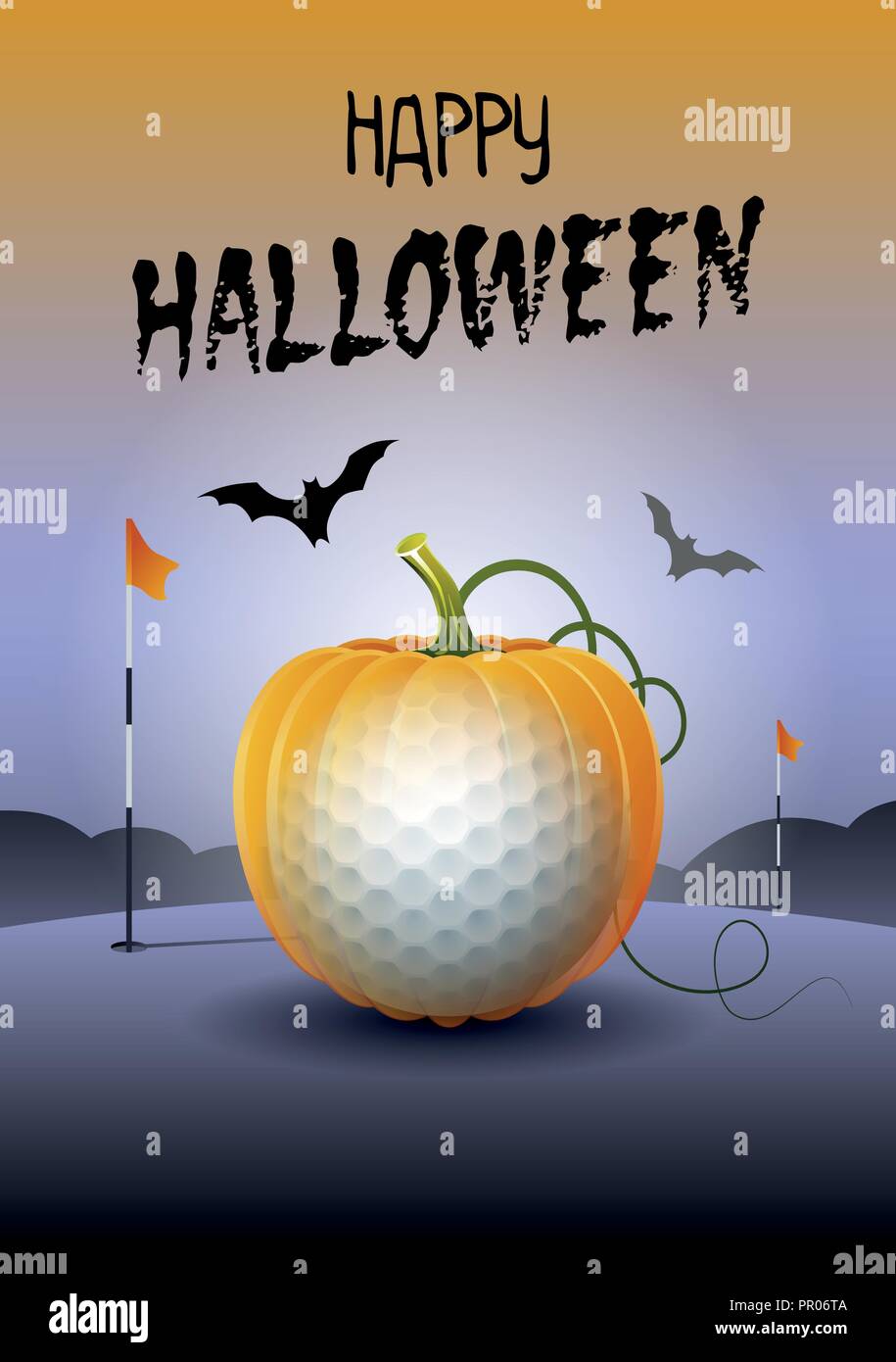 Happy Halloween. Sports Carte de vœux. Balle de golf réalistes dans la forme d'une citrouille. Vector illustration. Illustration de Vecteur