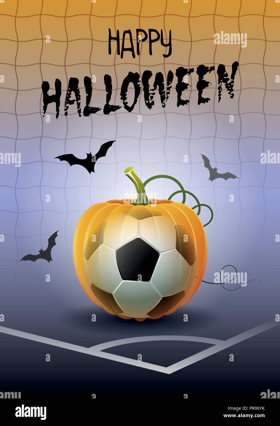 Happy Halloween Sports Carte De Vœux Ballon De Football Realiste Dans La Forme D Une Citrouille Vector Illustration Image Vectorielle Stock Alamy