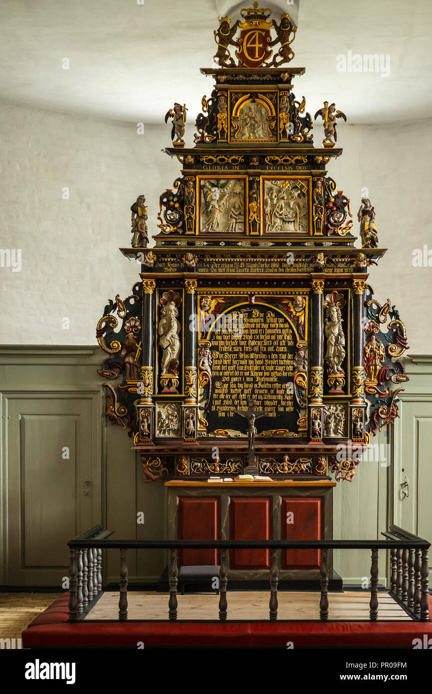 L'autel de l'Église, l'île de Moen Fanefjord, Danemark, Scandinavie, l'Europe. Banque D'Images
