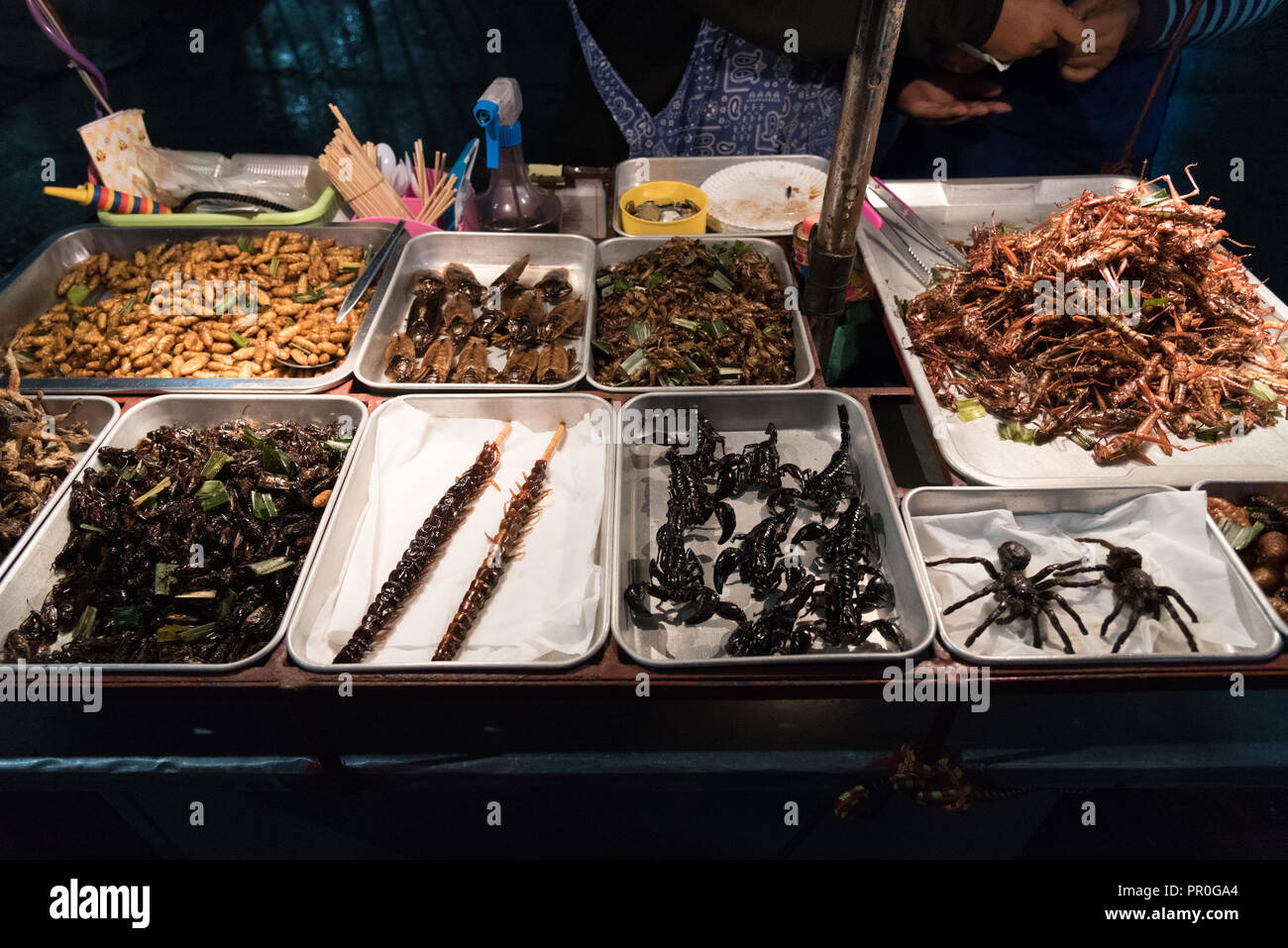 De l'alimentation de rue et bugs insectes frits, Bangkok, Thaïlande, Asie du Sud-Est, Asie Banque D'Images