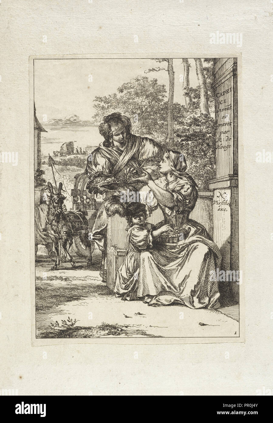 Deux femmes et une petite fille, Hooghe, Romeyn de, 1645-1708, Visscher, Nicolae, 1618-1679, gravure, gravée, 1674 Banque D'Images