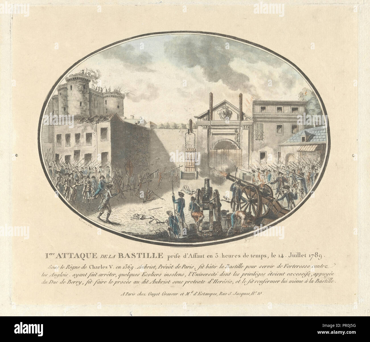 I.ere attaque de la Bastille prise d'assaut en 3. heures de temps, le 14 juillet 1789., estampes de la Révolution française, Guyot Banque D'Images