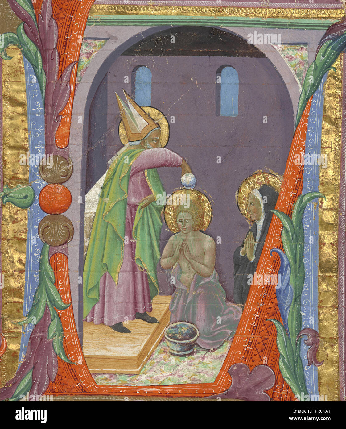 L initiale : le baptême de saint Augustin ; Maîtrise de l'Osservanza, Italien, actif 2e trimestre du 15ème siècle, Sienne Banque D'Images