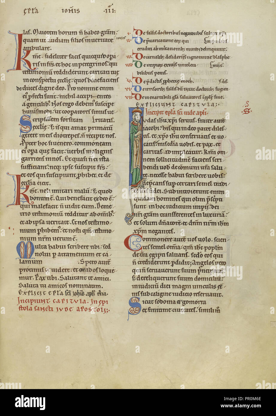 Je initial : Saint Jude ; Pontigny, probablement, en France, vers 1170, plume et encre noire, tempera, et feuille d'or sur parchemin Banque D'Images