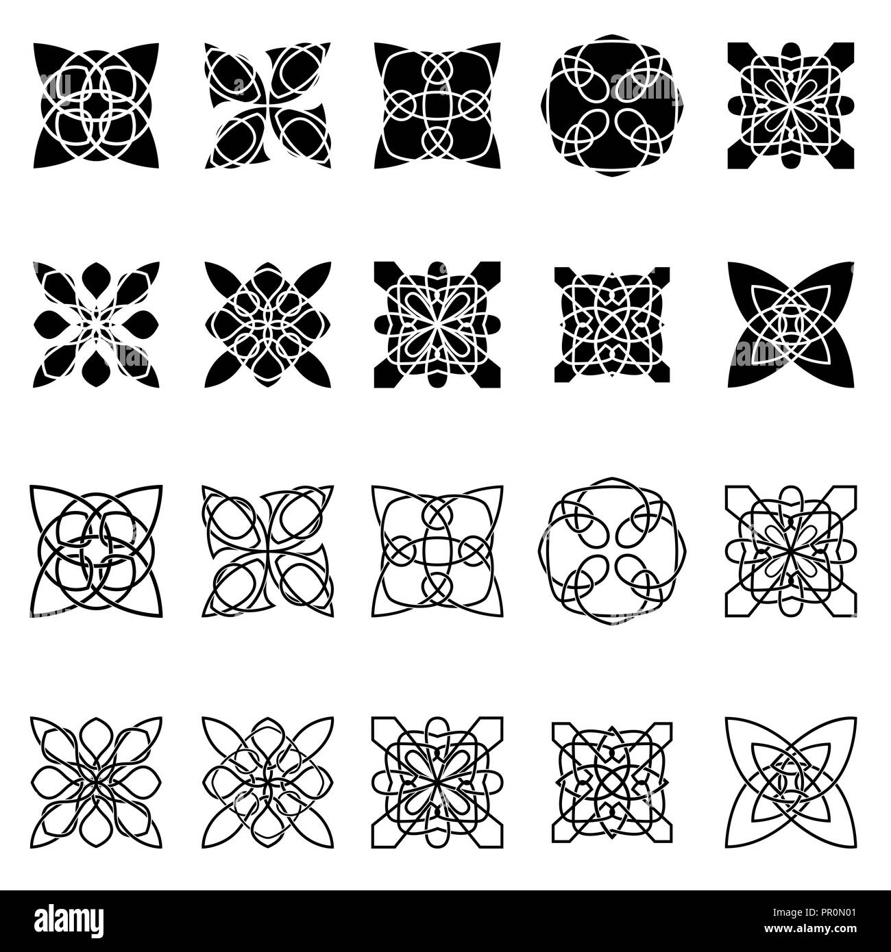 Ensemble de vingt black abstract pattern les formes sur le fond blanc, dessin à la main pour la conception de scénario Illustration de Vecteur