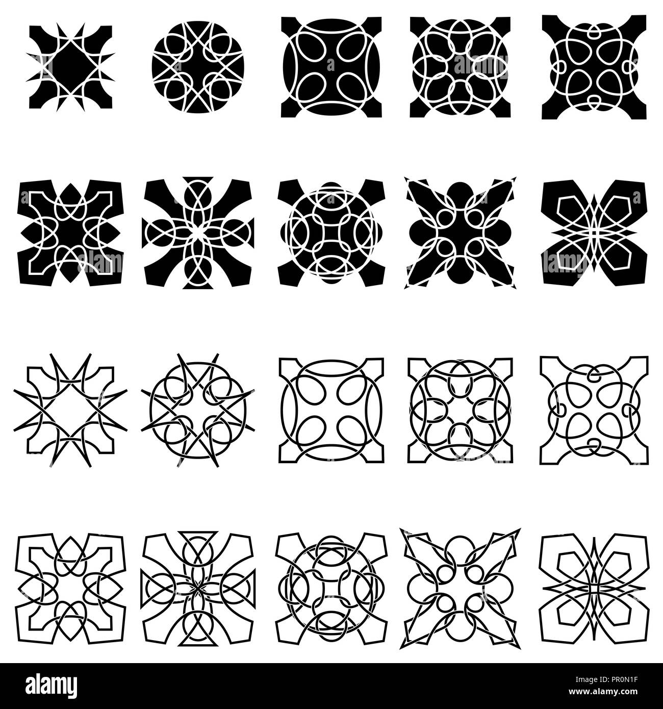 Ensemble de vingt différentes formes ornementales noires pour la décoration sur le fond blanc, dessin à la main vector Illustration de Vecteur