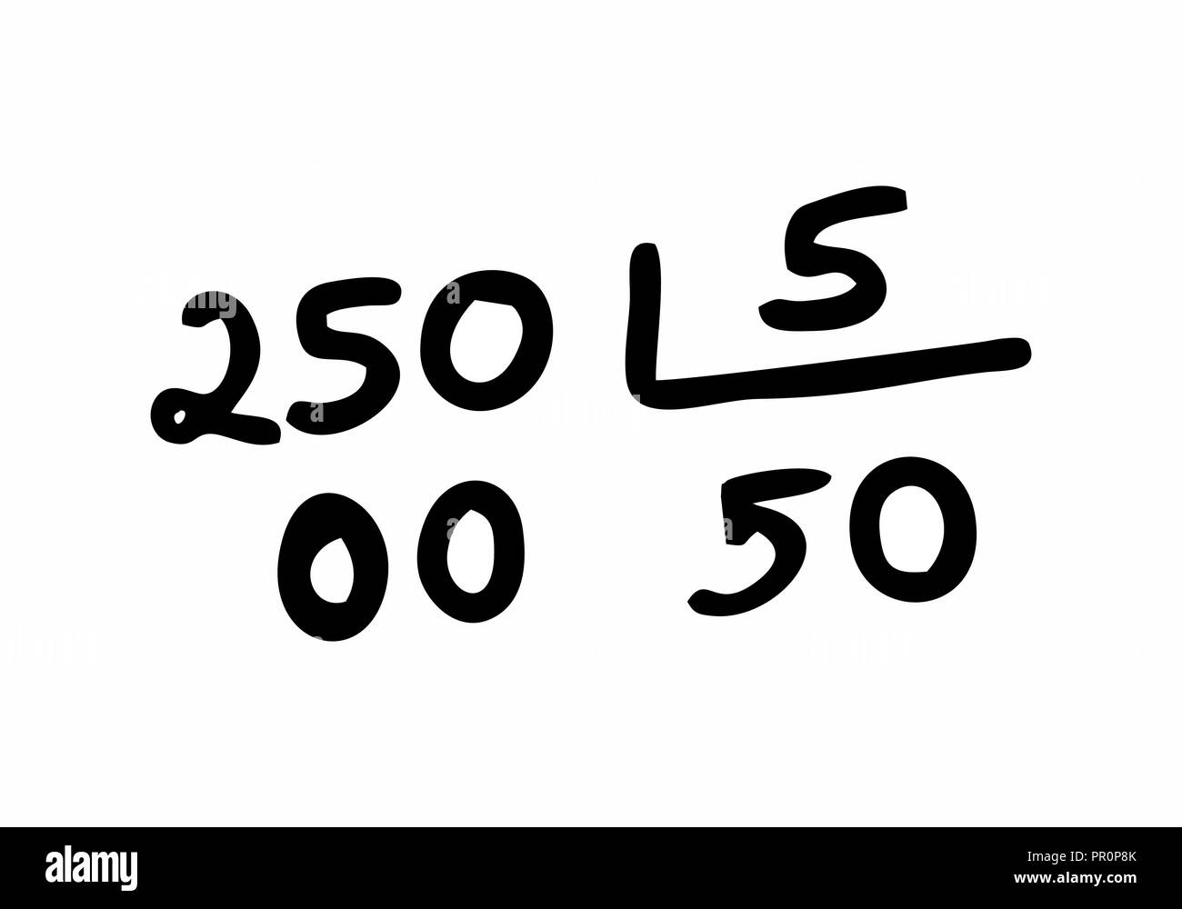 Freehand illustration d'un calcul de la division. Contours noirs sur fond blanc. Illustration de Vecteur
