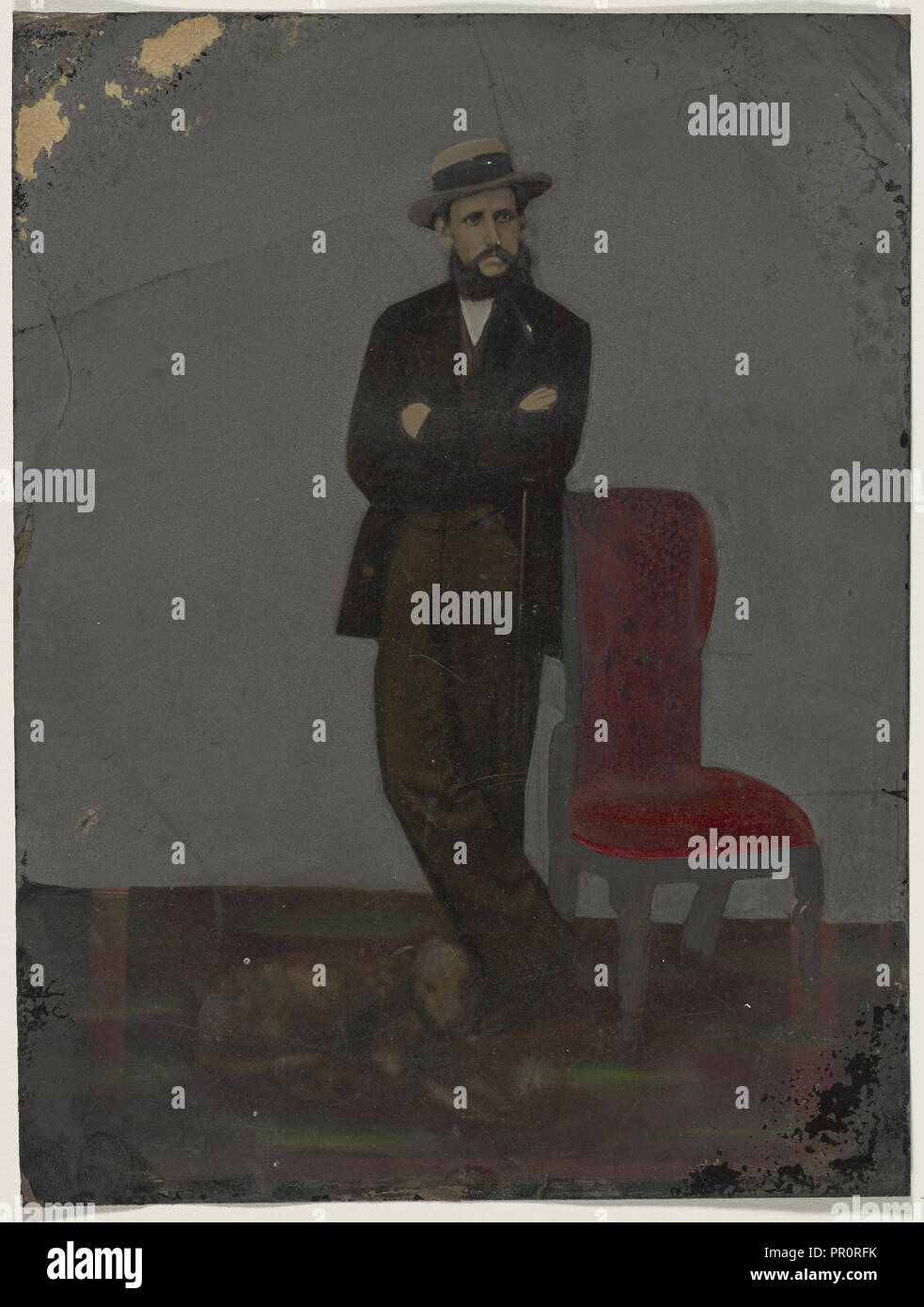 Portrait de l'homme et le chien ; United States ; 1860 - 1880 ; la main, tintype ; Feuille : 21,7 x 16,1 cm, 8 x 9,16 6 5,16 en Banque D'Images