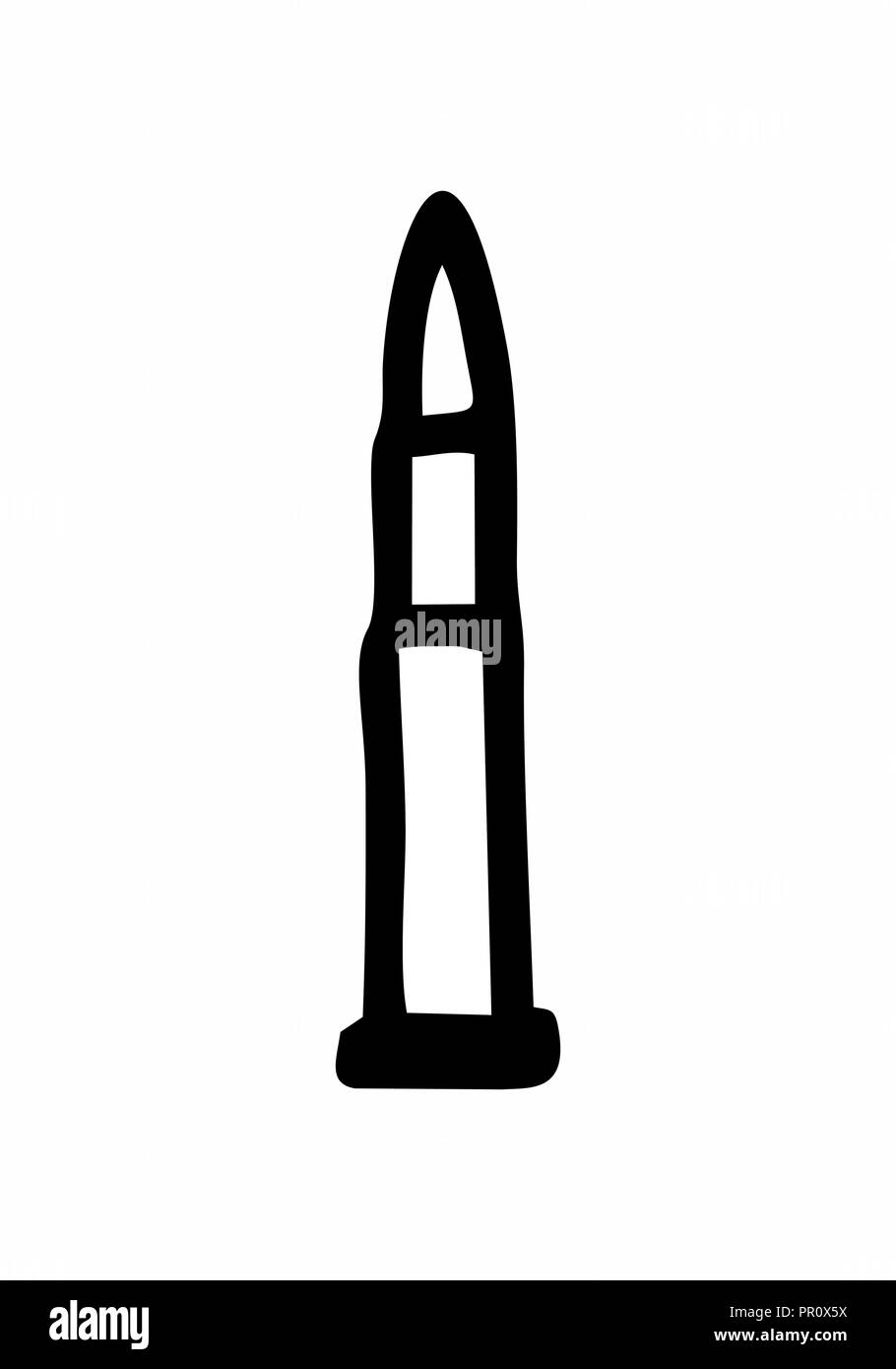 Freehand illustration d'une balle de fusil. Contours noirs sur fond blanc. Illustration de Vecteur