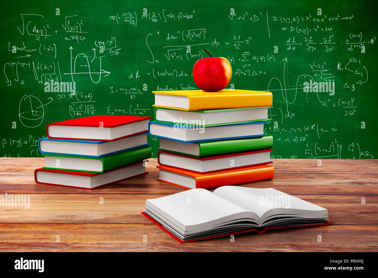 Livres 3d et Apple, à l'école contexte Banque D'Images