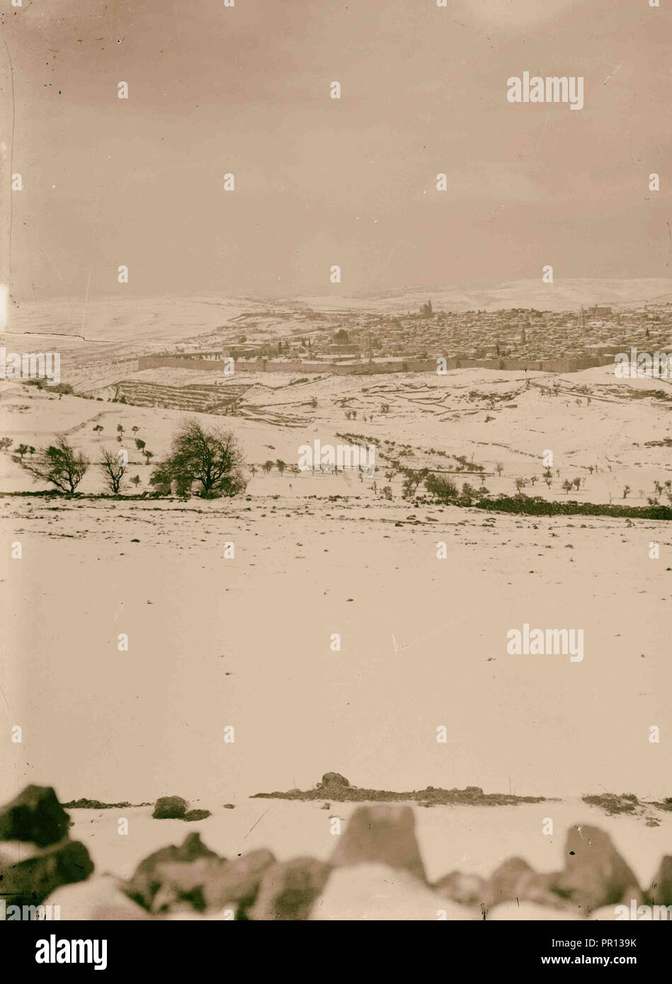 Jérusalem au cours d'un hiver enneigé de Scopus Jérusalem dans la neige. 1921, Israël Banque D'Images
