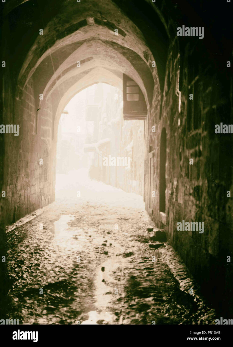 Jérusalem au cours d'un hiver enneigé Street dans la neige. 1900, Israël Banque D'Images