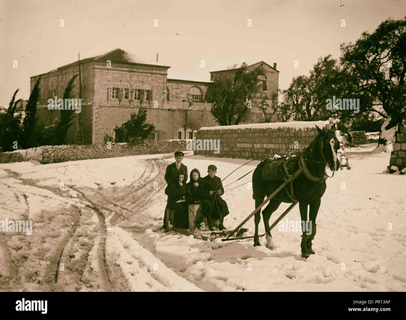 Jérusalem au cours d'un hiver enneigé en traîneau à Jérusalem. 1900, Israël Banque D'Images