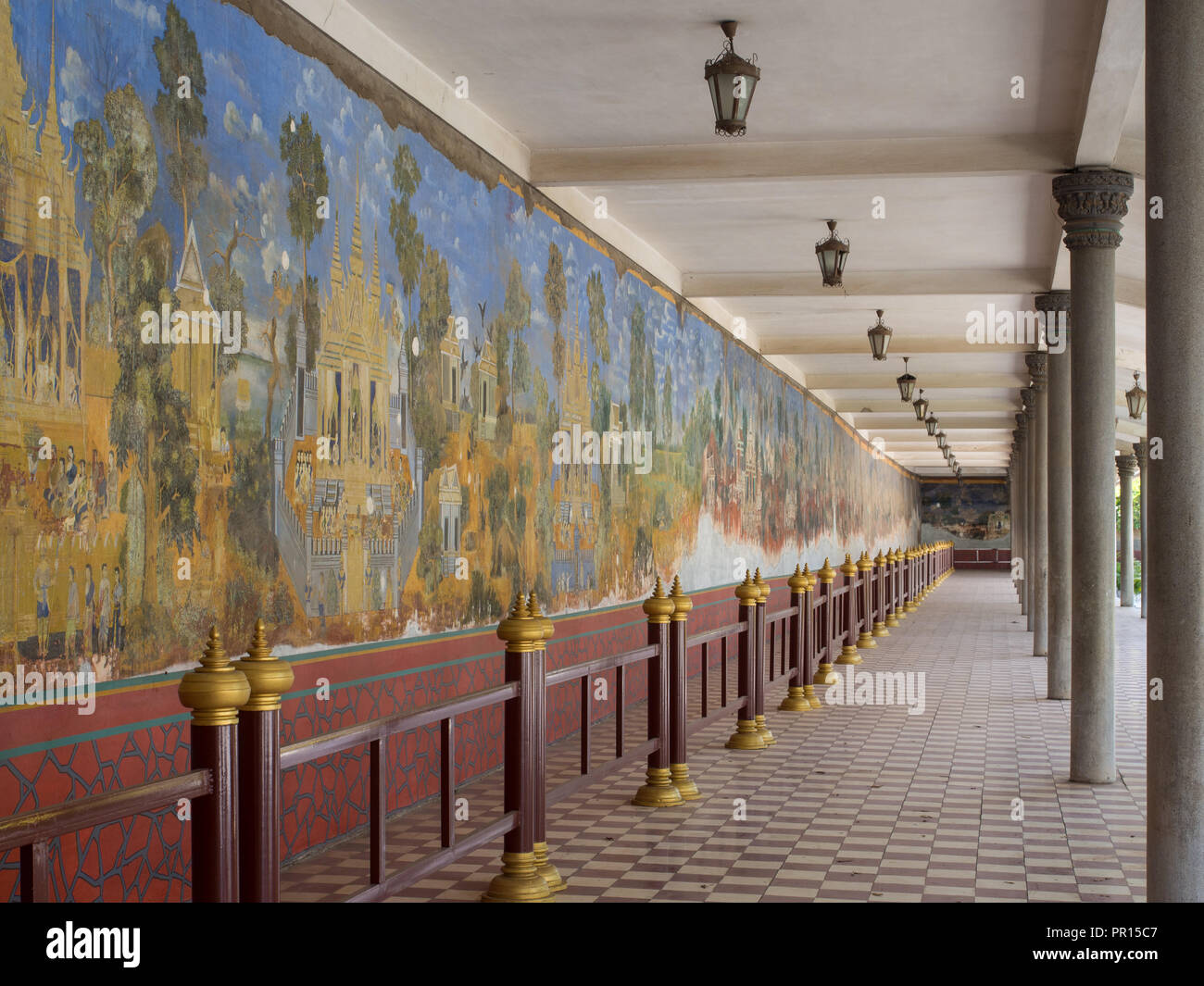 Peintures murales dans le complexe du palais royal, représentant des scènes du Ramayana, Phnom Penh, Cambodge, Indochine, Asie du Sud, Asie Banque D'Images