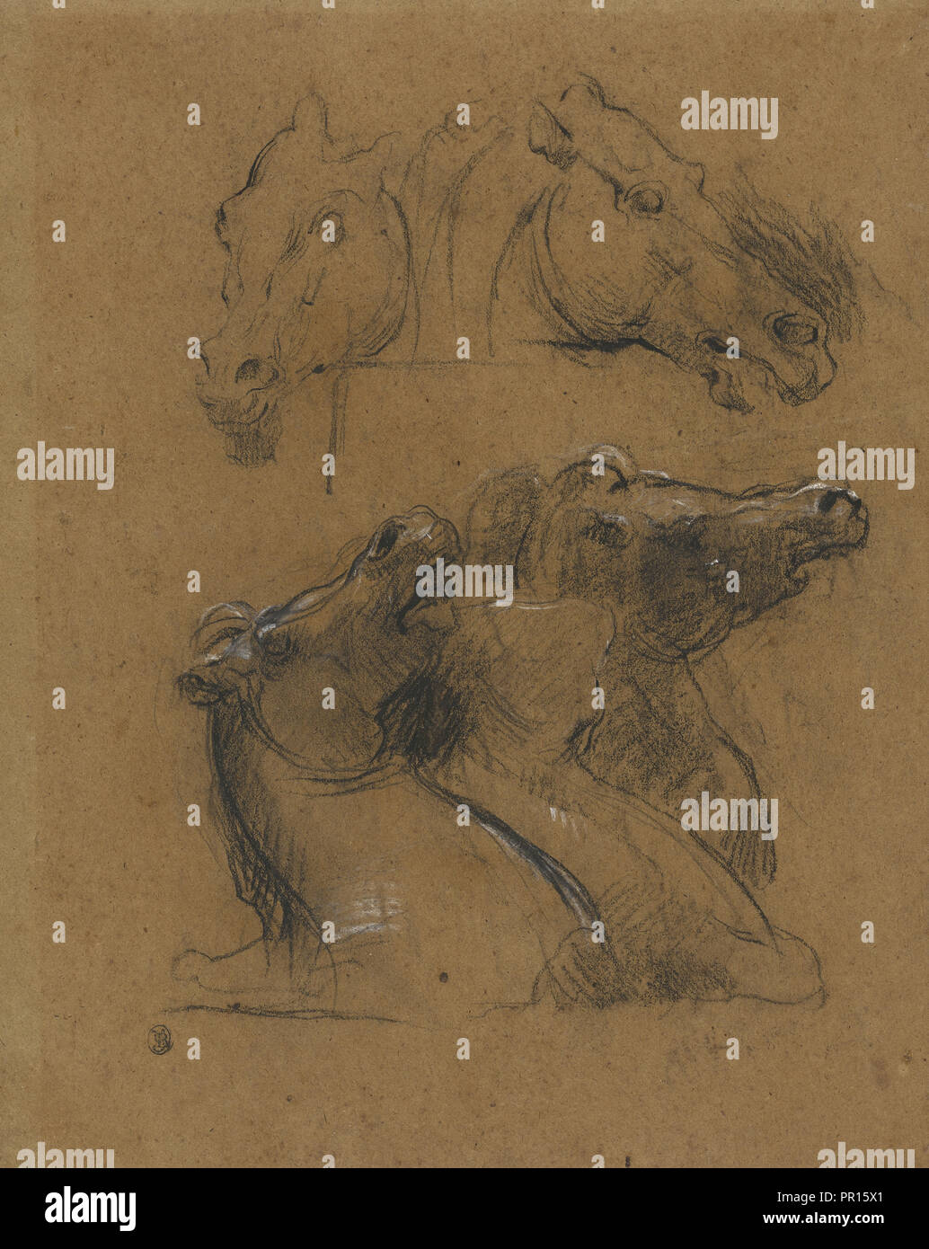 L'étude des chevaux, après le Parthénon, Jean-Baptiste Carpeaux, Français, 1827 - 1875, 1871 ; noir et craie blanche Banque D'Images