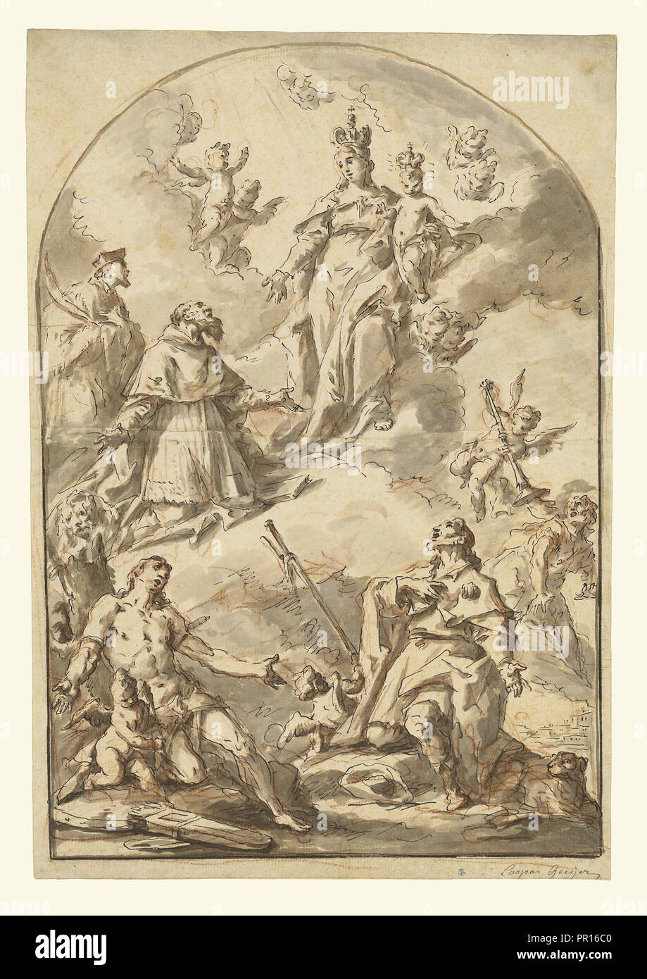 La Vierge et l'enfant couronné de gloire, avec les saints Sébastien, Roch, Jerome, et Jean Népomucène ; italien Francesco Fontebasso, 1689 Banque D'Images