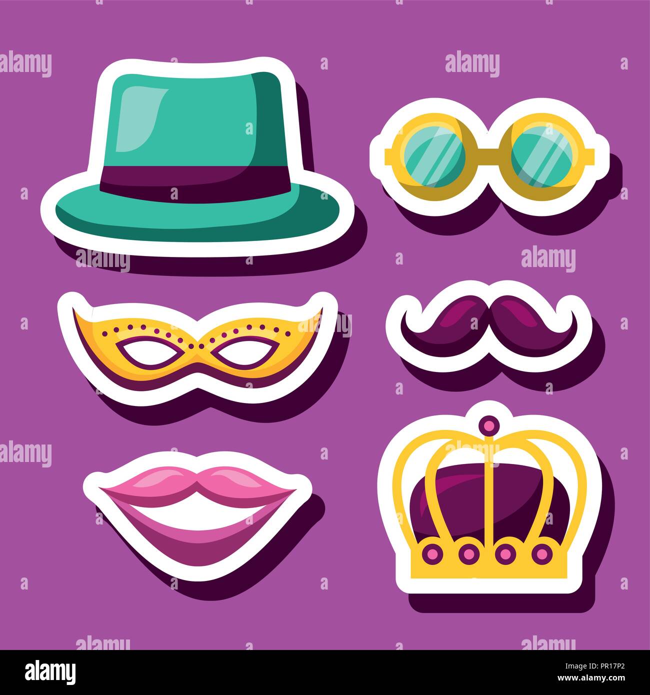 Masque de nuit party hat de verre crown bouche et la moustache vector illustration Illustration de Vecteur