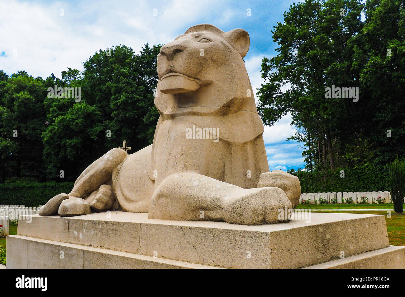 Lion à la Ploegstreet (Plugstreet) Memorial près d'Ypres en Belgique Banque D'Images