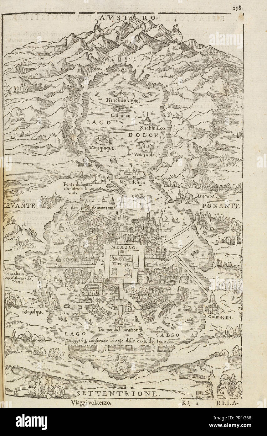 Site de la ville de Mexico, Delle navigationi et viaggi, Ramusio, Giovanni Battista, 1485-1557, gravure sur bois, 1606 Banque D'Images
