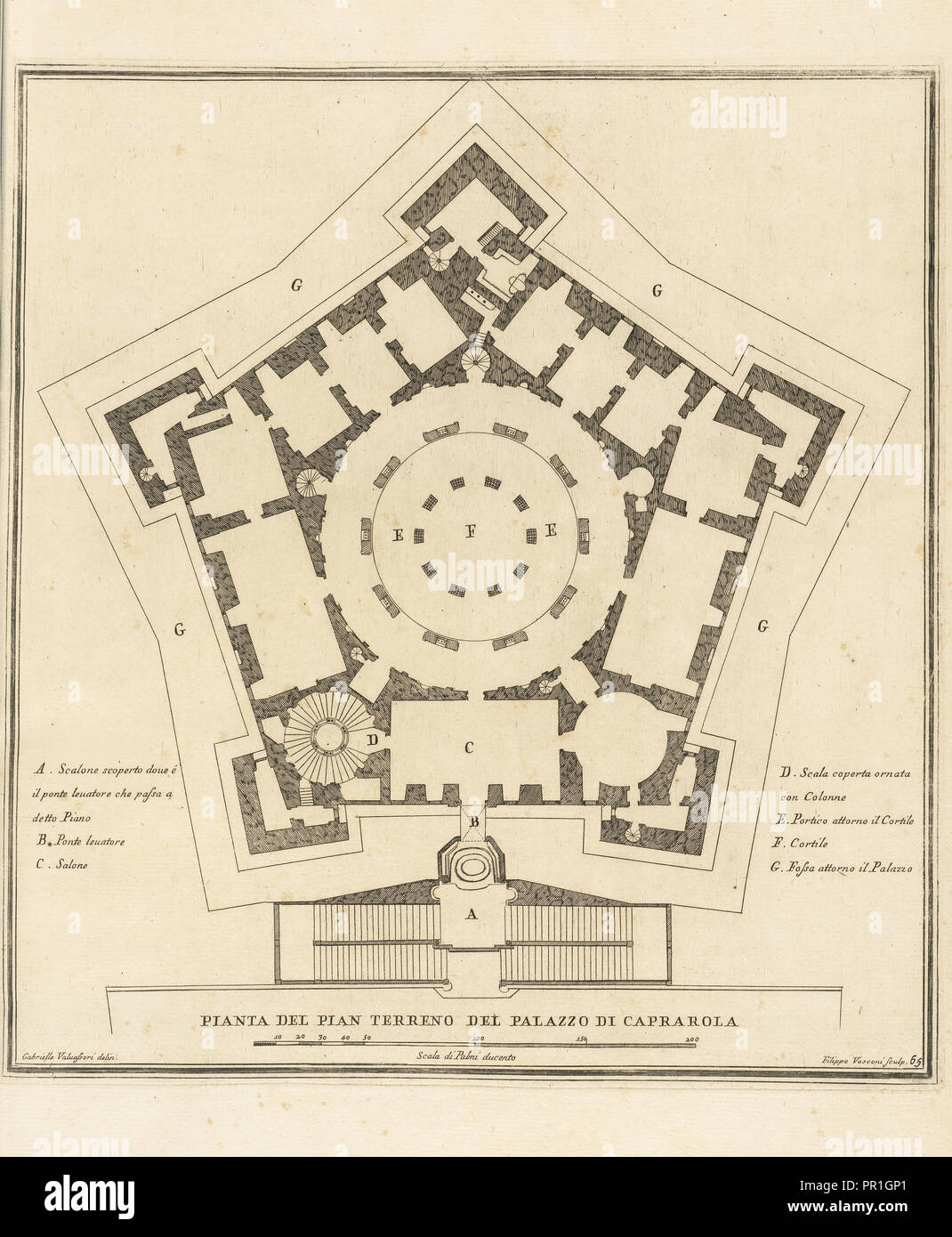 Pianta del pian terreno del Palazzo di Caprarola, Stvdio architettvra d'civile sopra gli ornamenti porte e finestre tratti di Banque D'Images