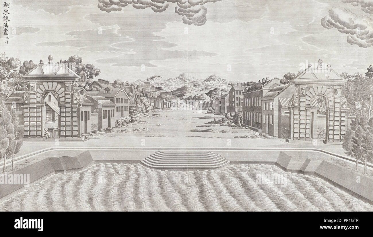 Yuan Ming Yuan, gravure, 1783-1786, l'ensemble de vingt vues de l'pavillons dans le jardin de la clarté parfaite Banque D'Images