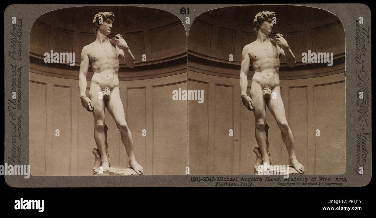 Académie des beaux-arts, Florence, le David de Michelangelo, Académie des beaux-arts, Florence, Italie de vues stéréographiques Banque D'Images