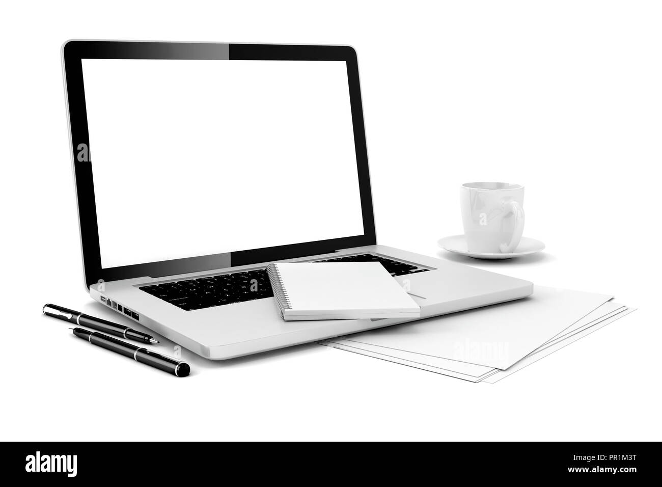 3d bureau bureau avec ordinateur et documents Banque D'Images