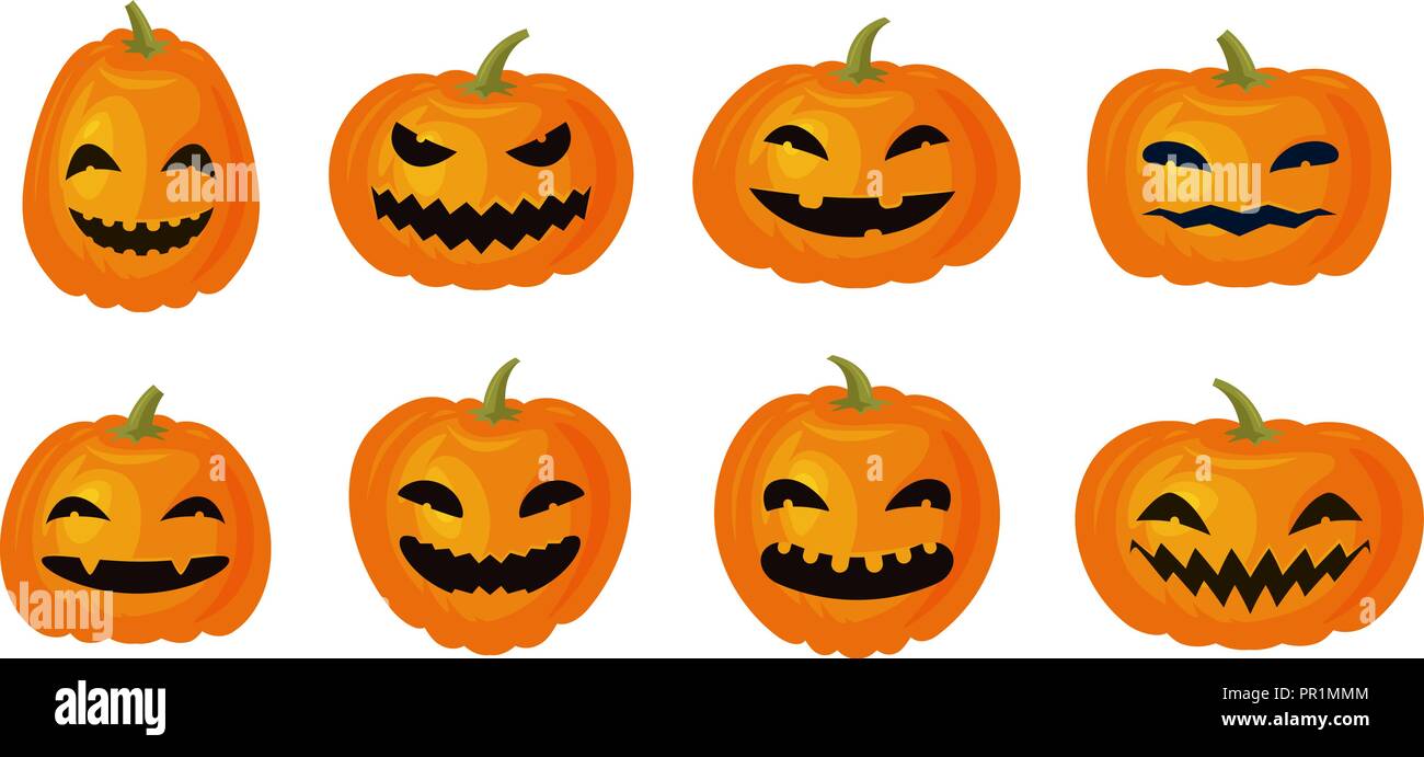 Symbole de l'Halloween. Ribambelle de citrouilles. Cartoon vector illustration Illustration de Vecteur