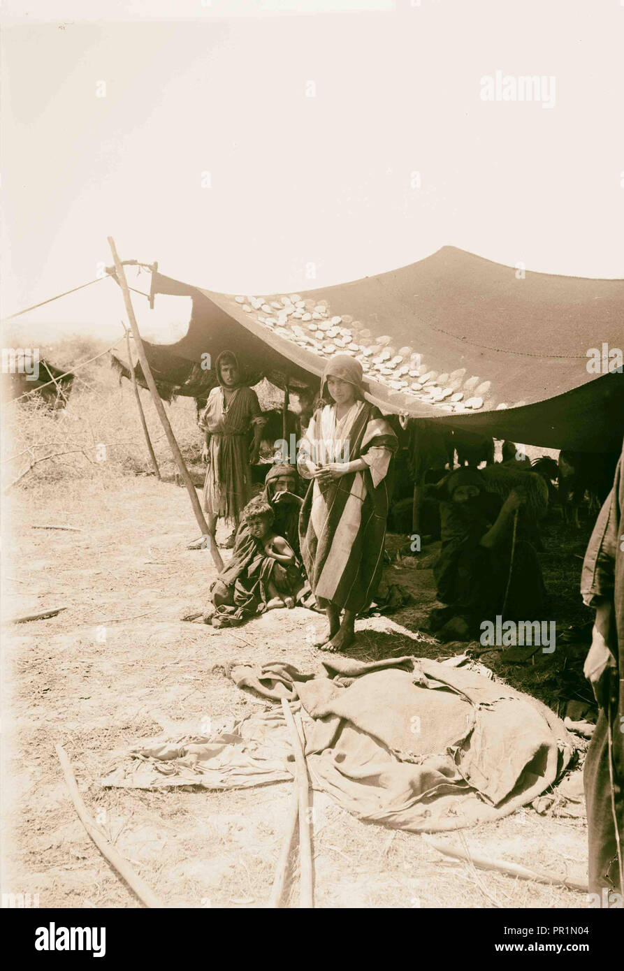 Types de Transjordanie. Tente bédouine. Fromages de séchage sur le toit de la tente. 1898, Jordanie Banque D'Images