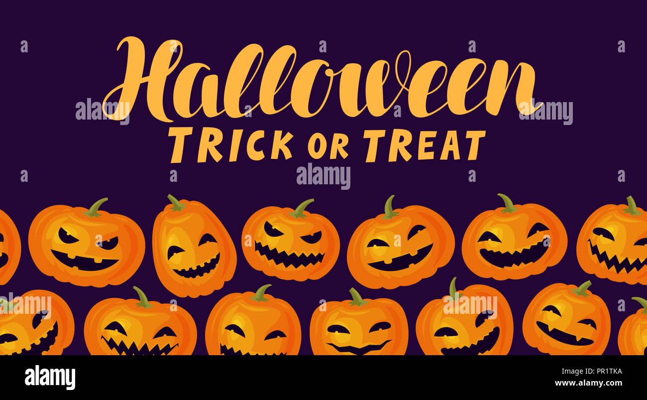 Halloween, trick or treat. Carte de souhaits drôles ou bannière. Vector illustration Illustration de Vecteur