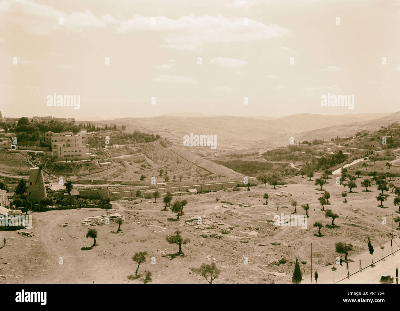 Mt Zion, vallée de Hinnom et désert de l'ouest. En 1925, Jérusalem, Israël Banque D'Images