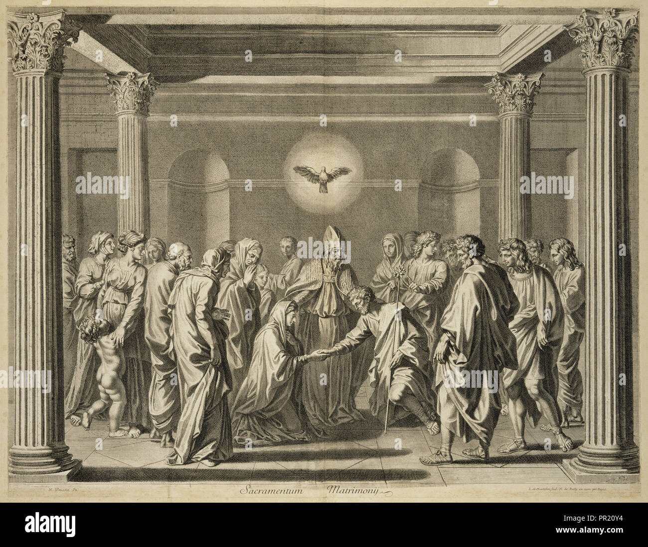 Sacramentum Matrimonij imprimer après, peintures de Nicolas Poussin,  Châtillon, Louis de, 1639-1734, Poilly, Nicolas Photo Stock - Alamy