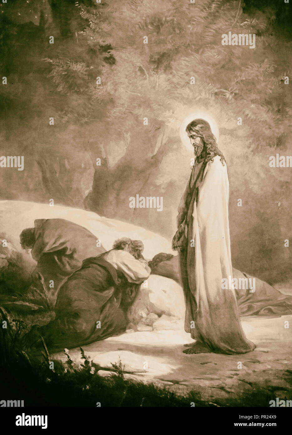 Série de peintures de la passion du Christ, par Kosheleff en russe, à l'Hospice, le Christ trouve Disciples endormis à Gethsémani. 1898 Banque D'Images