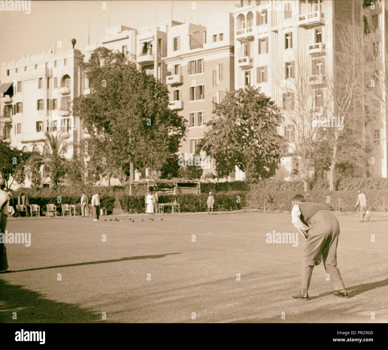 L'Égypte. Le Caire. Jardins de Gezira et sports. Motifs de bowling. 1934, l'Égypte, Le Caire Banque D'Images