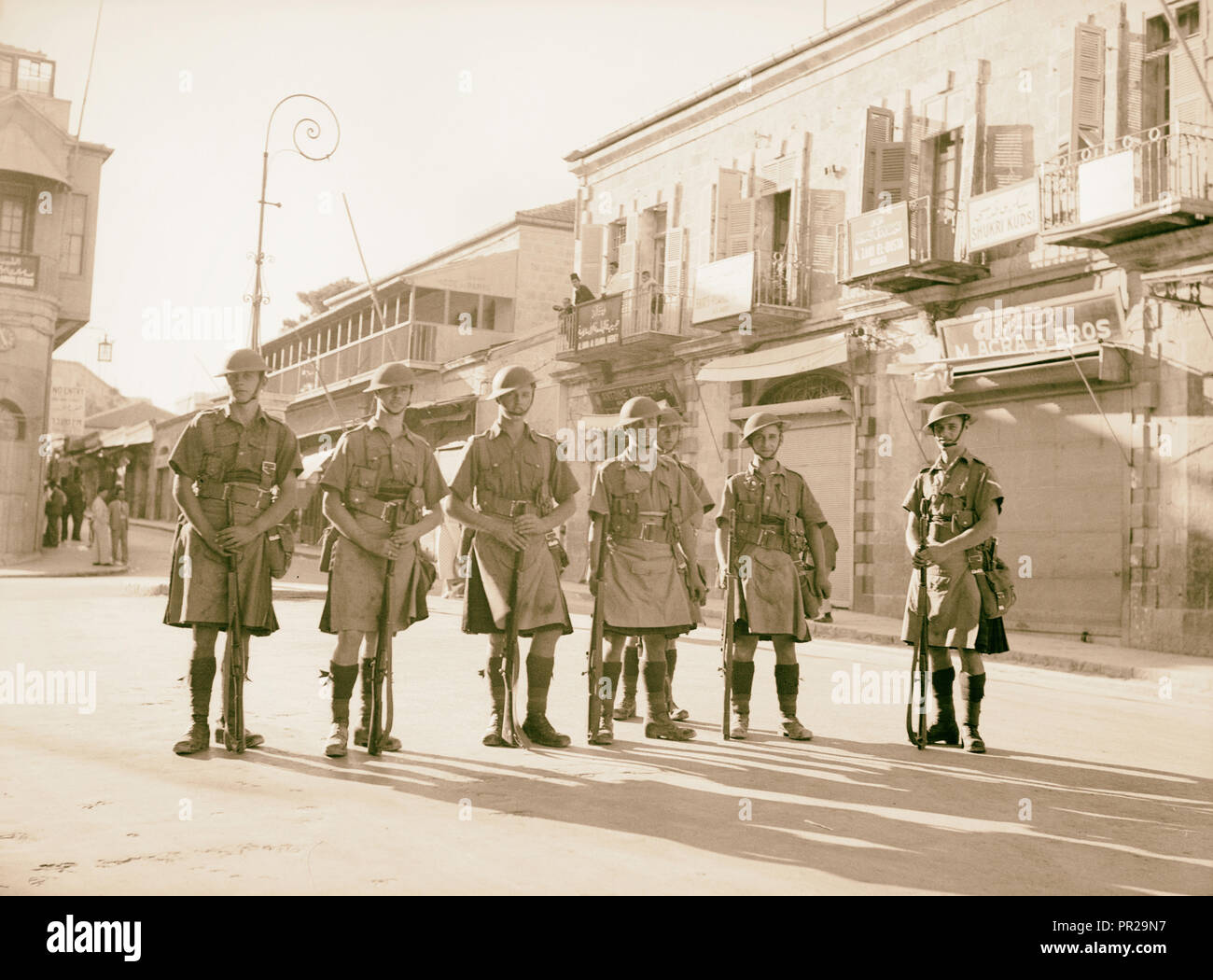 Les perturbations de la Palestine de 1936. Soldats britanniques près de la porte de Jaffa. 1936, Jérusalem Banque D'Images