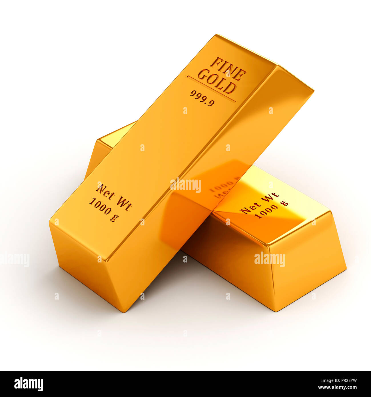 3d barres d'or sur fond blanc Banque D'Images