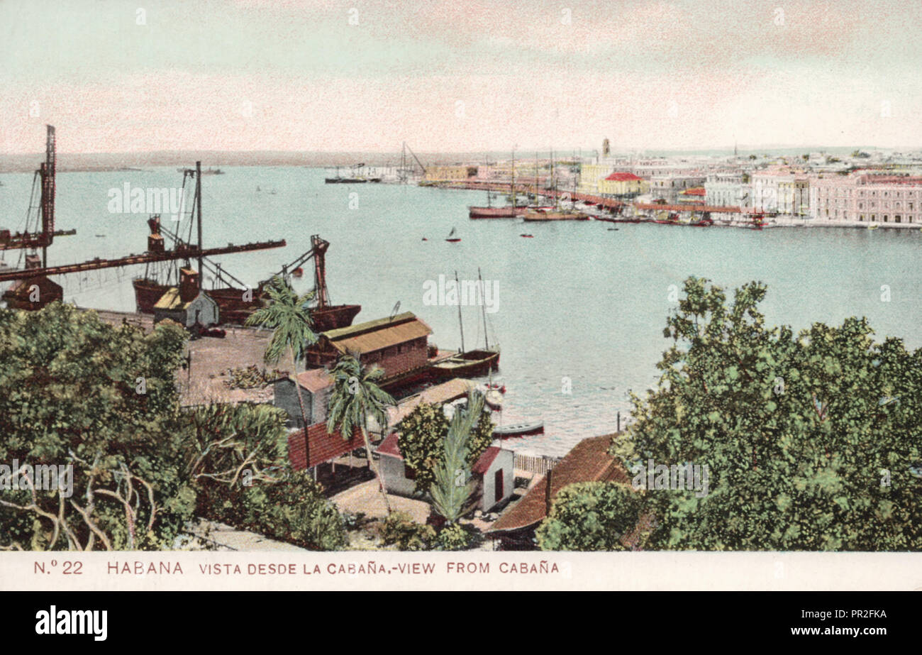 La Havane Cuba, vue de Cabana no 22, photographe inconnu, carte postale ancienne. Banque D'Images