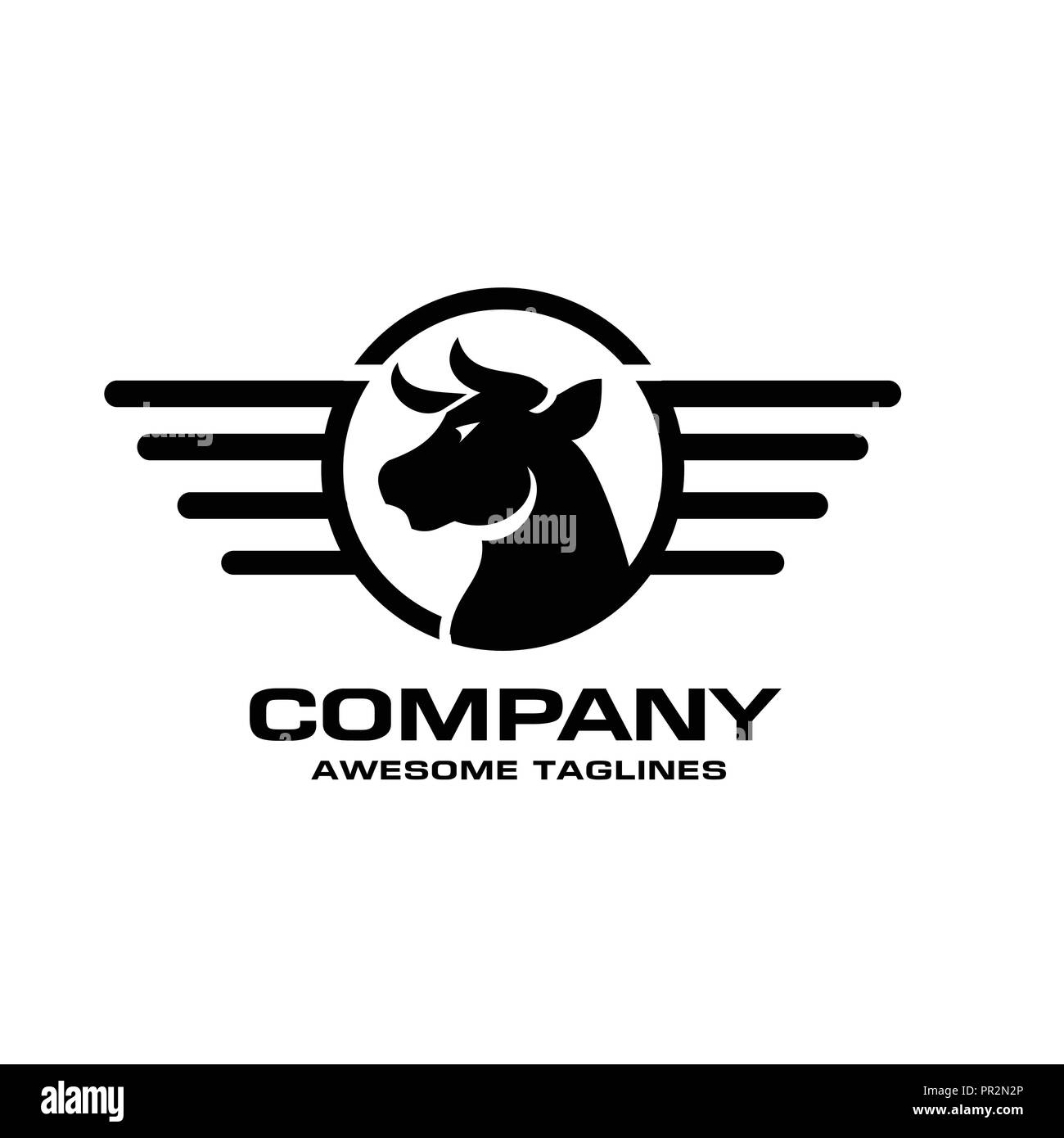 Bull Head logo vector illustration concept de cercle, cercle et les ailes buffalo head logo lignes, Bull Head logo noir logo Animal. bull signe, Tauru Illustration de Vecteur