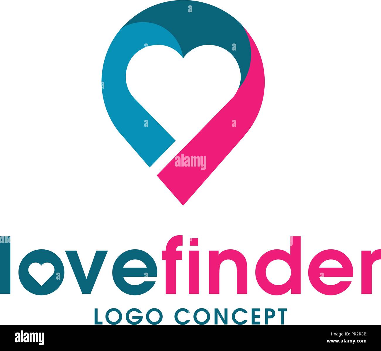 L'axe de l'amour, l'amour du logo Le logo du Finder, l'amour avec l'icône de réservation coeur romantique,date lieu symbole, logo illustration. Illustration de Vecteur