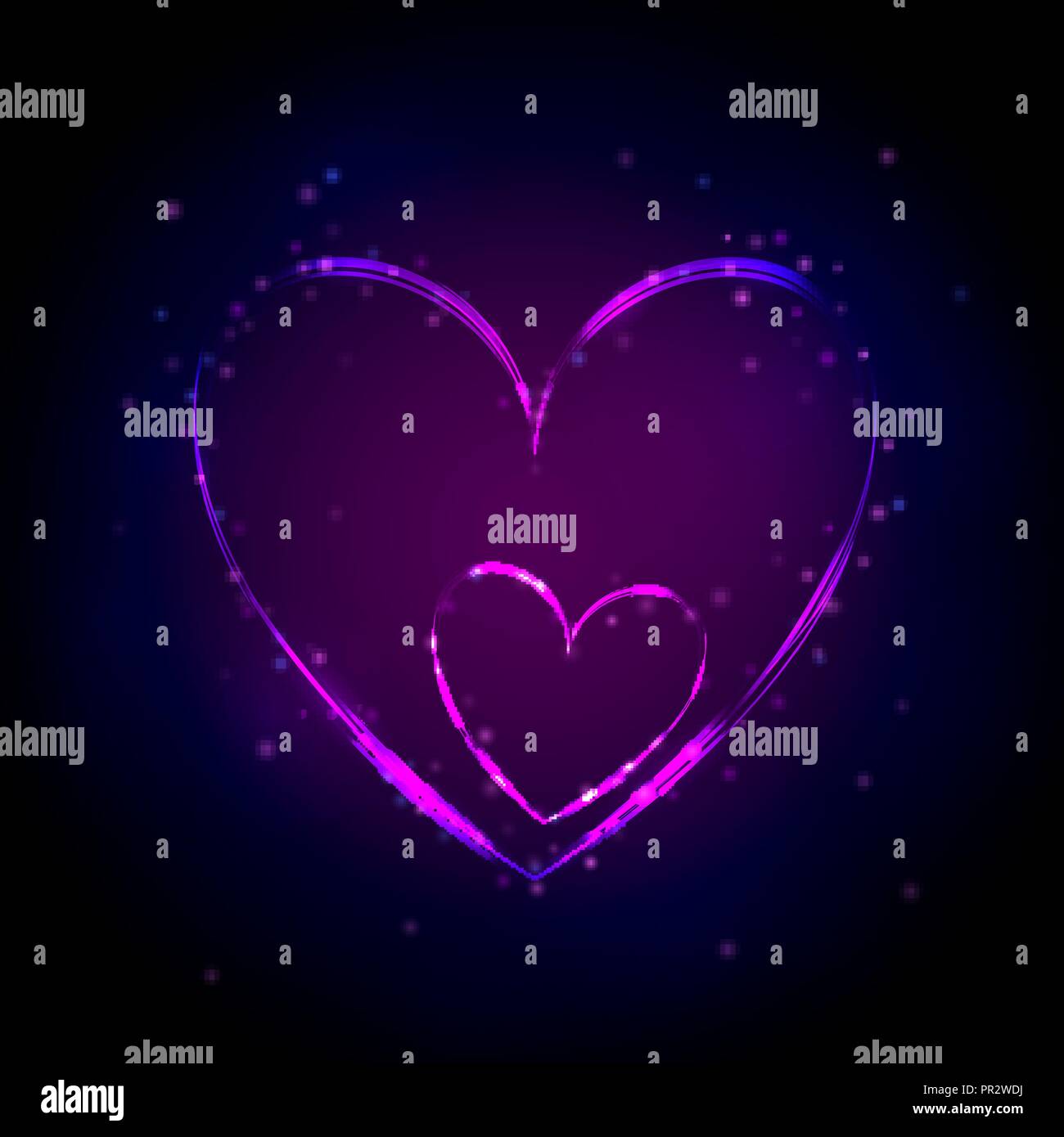 Neon purple heart sur fond sombre. Vector illustration. Carte de Saint Valentin. Party flyer. Illustration de Vecteur