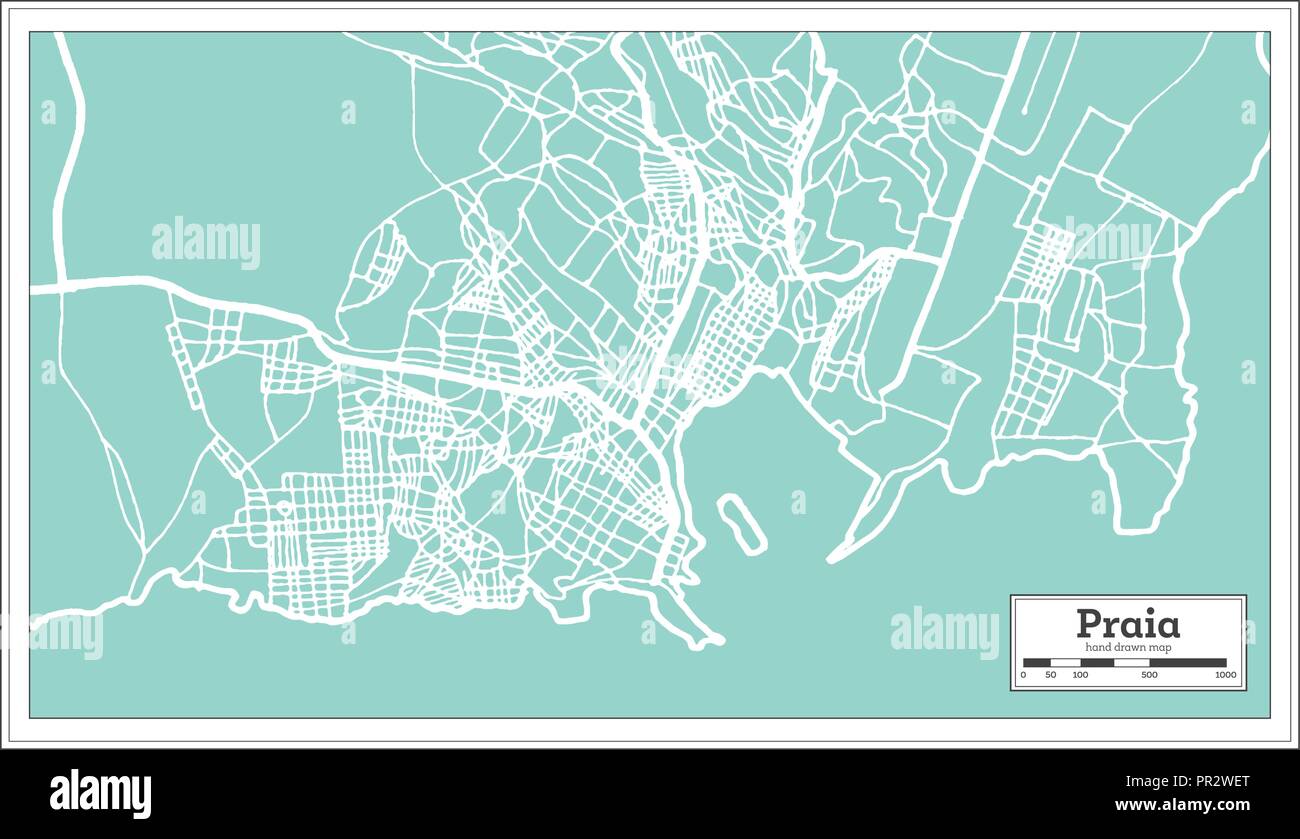 Praia Cap Vert Plan de ville en style rétro. Une carte de Noël. Vector Illustration. Illustration de Vecteur