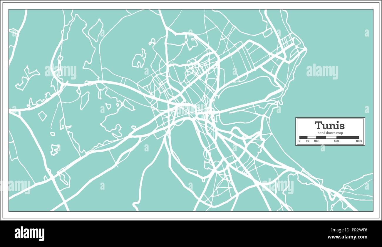 Tunis Tunisie Plan de ville en style rétro. Une carte de Noël. Vector Illustration. Illustration de Vecteur